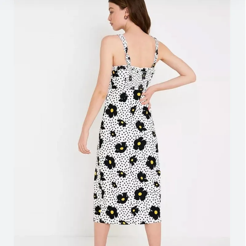 Urban Outfitters Remy Linen Ruffle Square Neck Midi Dress size S - Image 6