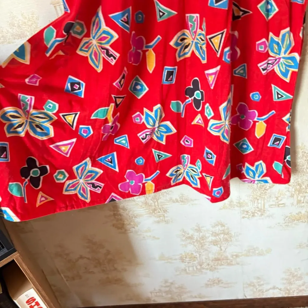 Vintage 90s red multi floral jumper maximalist art teacher Miss Frizzle dress Size 14 - Image 4