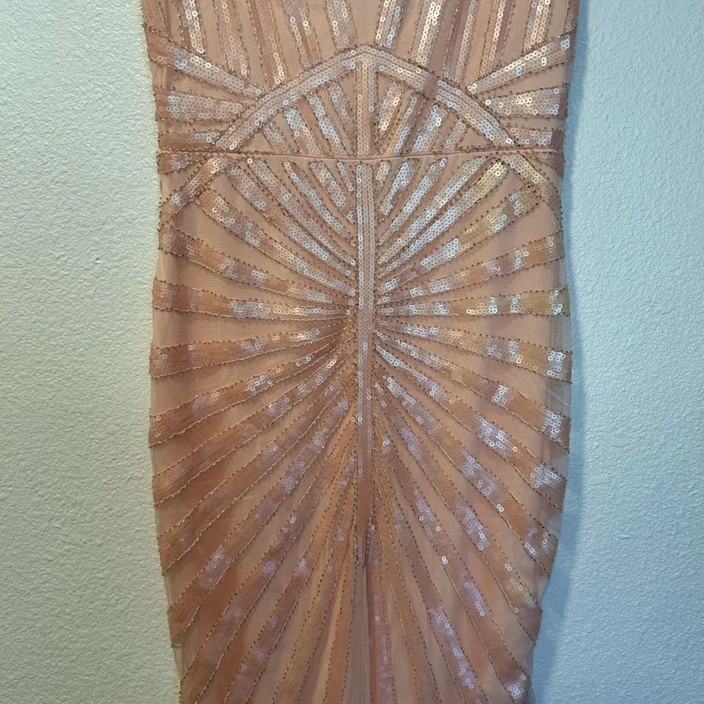 Elegant Peach Evening Gown Pink Size L - Image 3