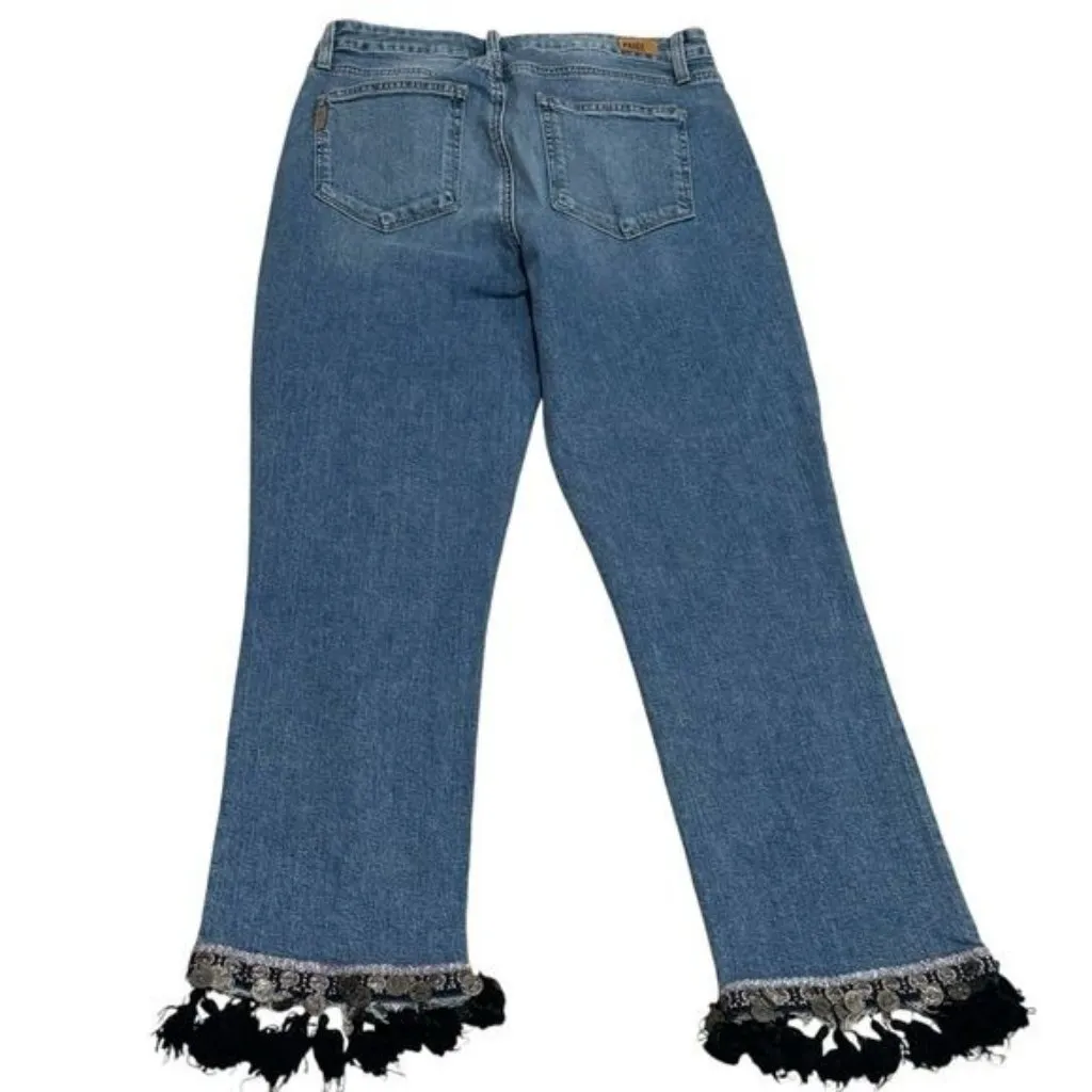 Paige Jacqueline Ankle Straight Jeans with Fringe & Tassel Hem Summer Comfort 31 - Image 4
