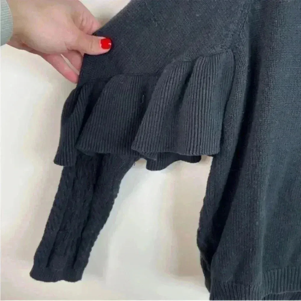 Project Naadam Black Mock Neck Cable‎ Knit Sweater - Image 6