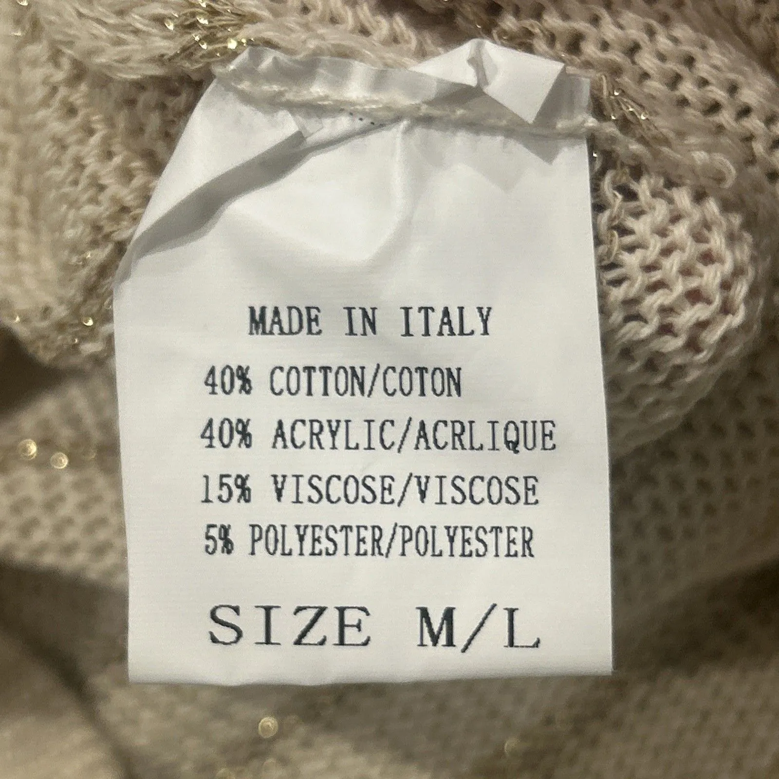 Floris Italy Dress Womens Medium Large Cream Gold Metallic Knit Cover Up Boho - Image 4