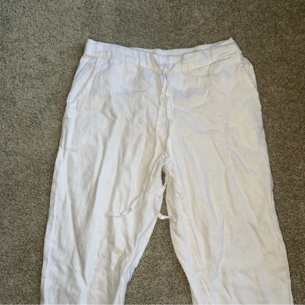 Women's Straight Leg White Linen Blend Pants Size Medium - Image 3