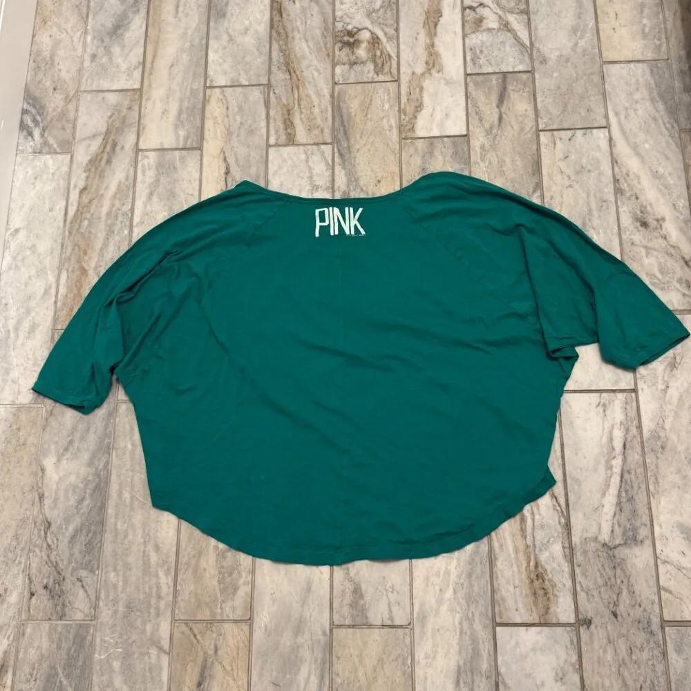NEW Victoria's Secret PINK women's XS green/white oversized top - Image 5