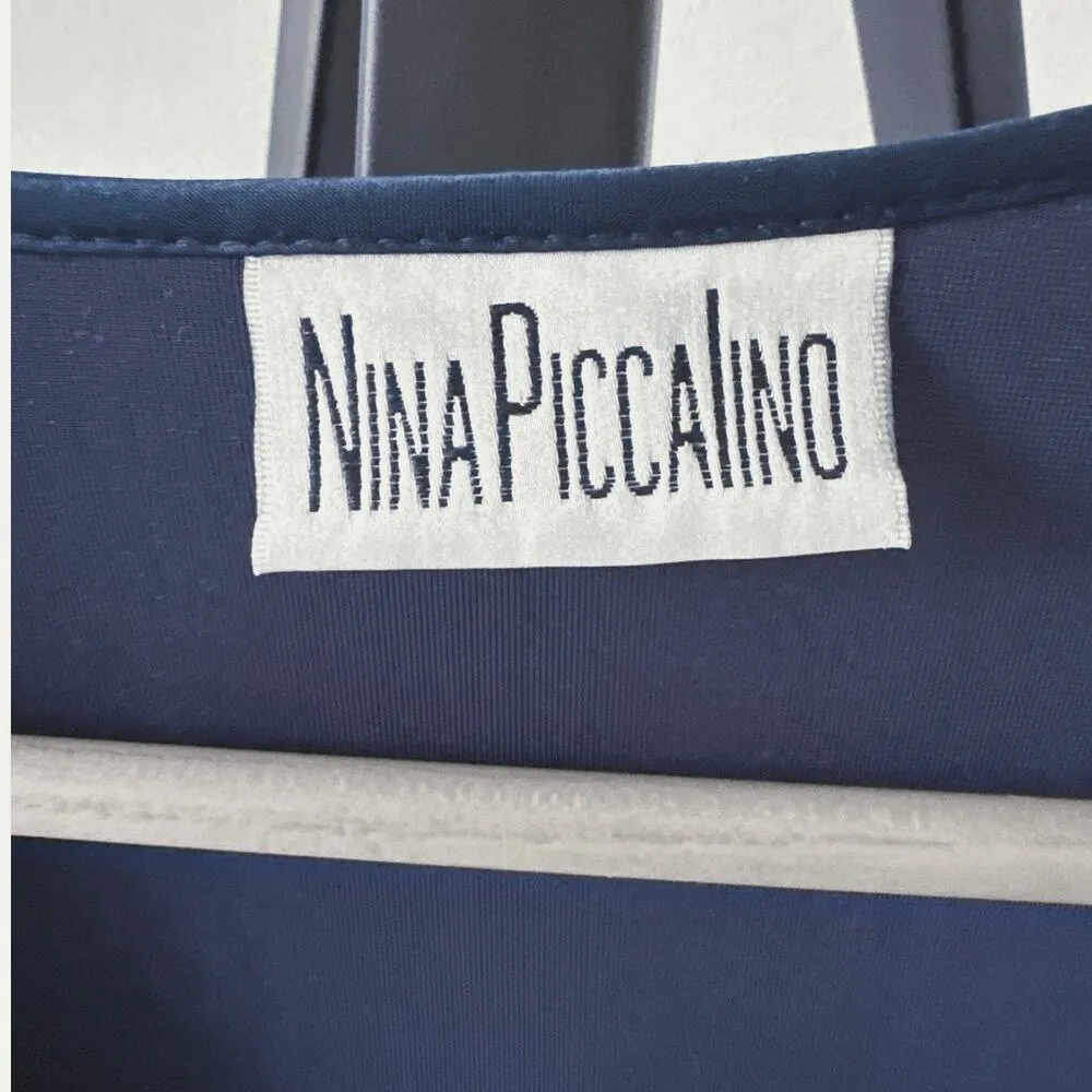 Vtg 1990’s Nina Piccalino Velvet 2 pc Tunic Pant Set Midnight Blue Satin Buttons Size M - Image 3