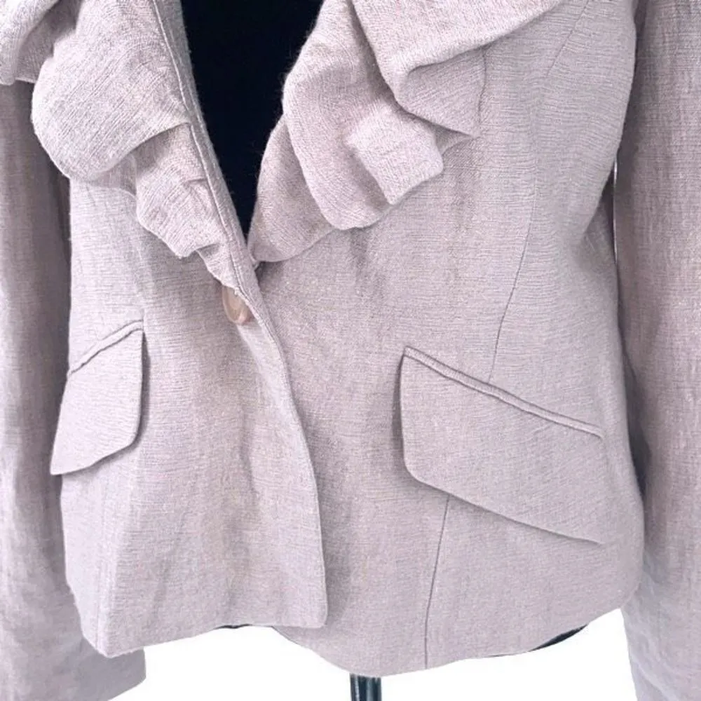 BCBG MAXAZRIA Ruffle Collared‎ Linen Blend Jacket Blazer Size 10P Purple/Pink Purple Size M - Image 3
