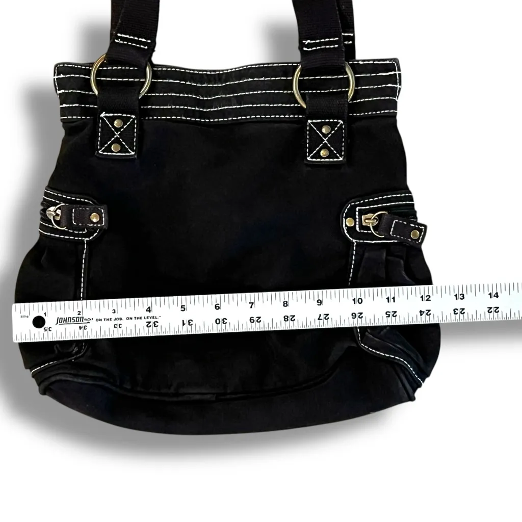 Vintage 90s Y2K Unbranded Medium Canvas Satchel Tote Bag Handbag Popstitch BLACK - Image 7