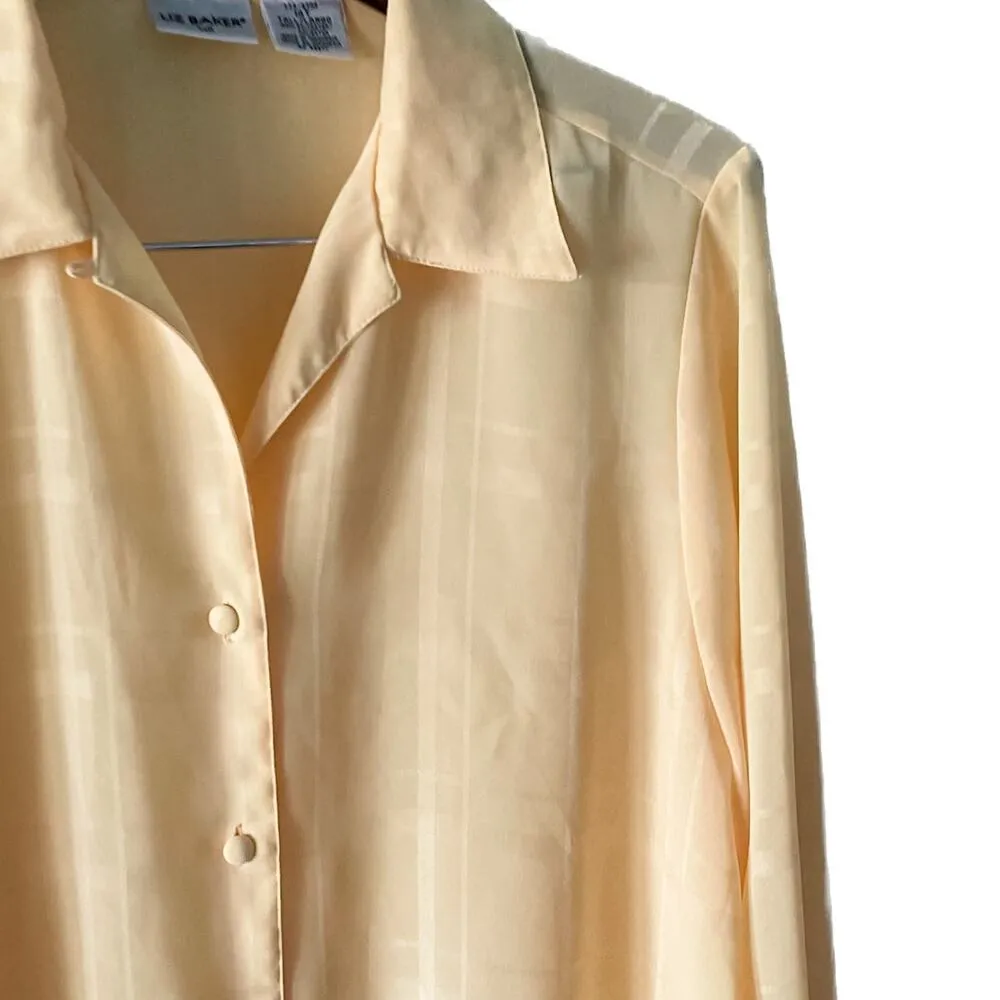 Vintage sheer windowpane plaid check oversized/tall button down blouse size XL Yellow - Image 2