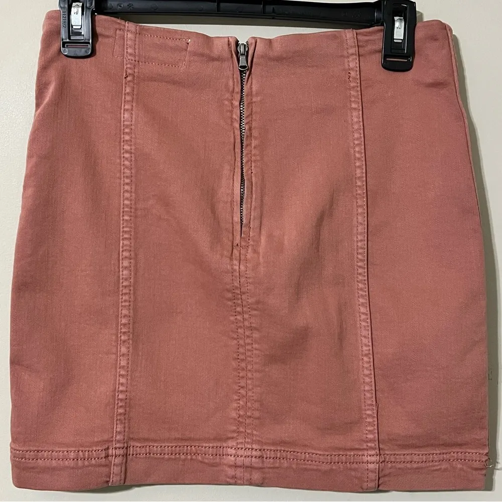 The Vine free souls boutique small stretch denim mini skirt burlwood zips up nwt - Image 2