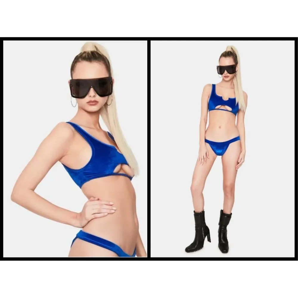 💕FRANKIE'S💕 Cole Velvet Bikini (Scoop Top + Cheeky Bottom) Pacific Blue L NWT - Image 5