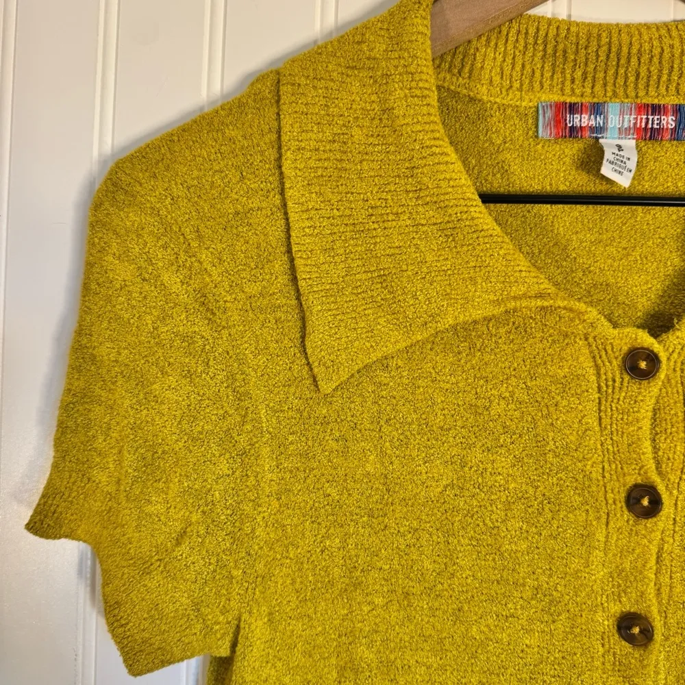 Urban Outfitters Adeline V Neck Collared Cardigan Yellow Women’s Size Small - Image 3