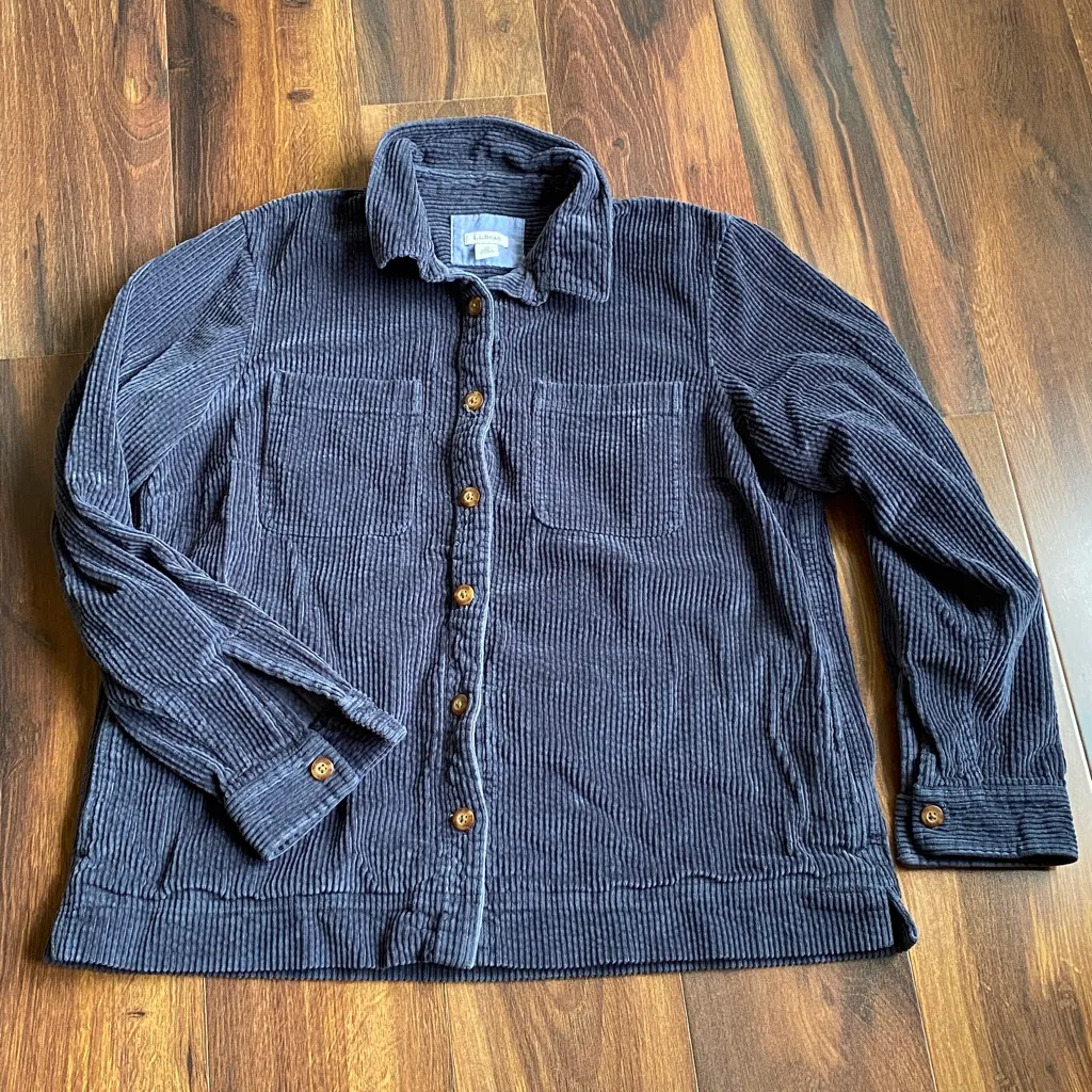 LL Bean 100% Cotton Corduroy Relaxed Shacket Button Down Shirt Blue Size undefined - Image 5