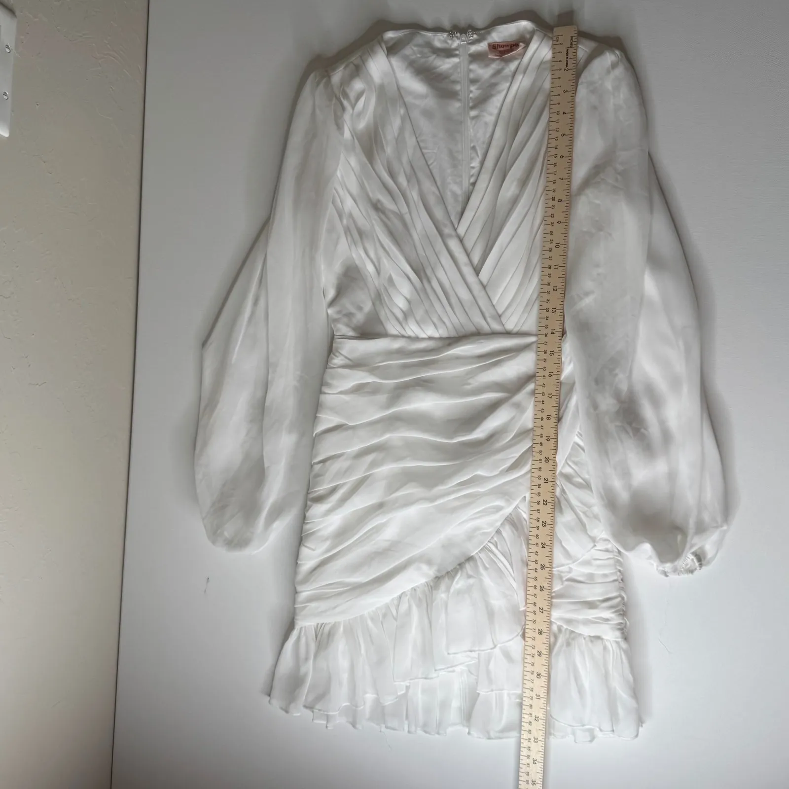 Showpo Can I Be Your‎ Honey Mini Dress Size 4 White Ruched V - Image 11