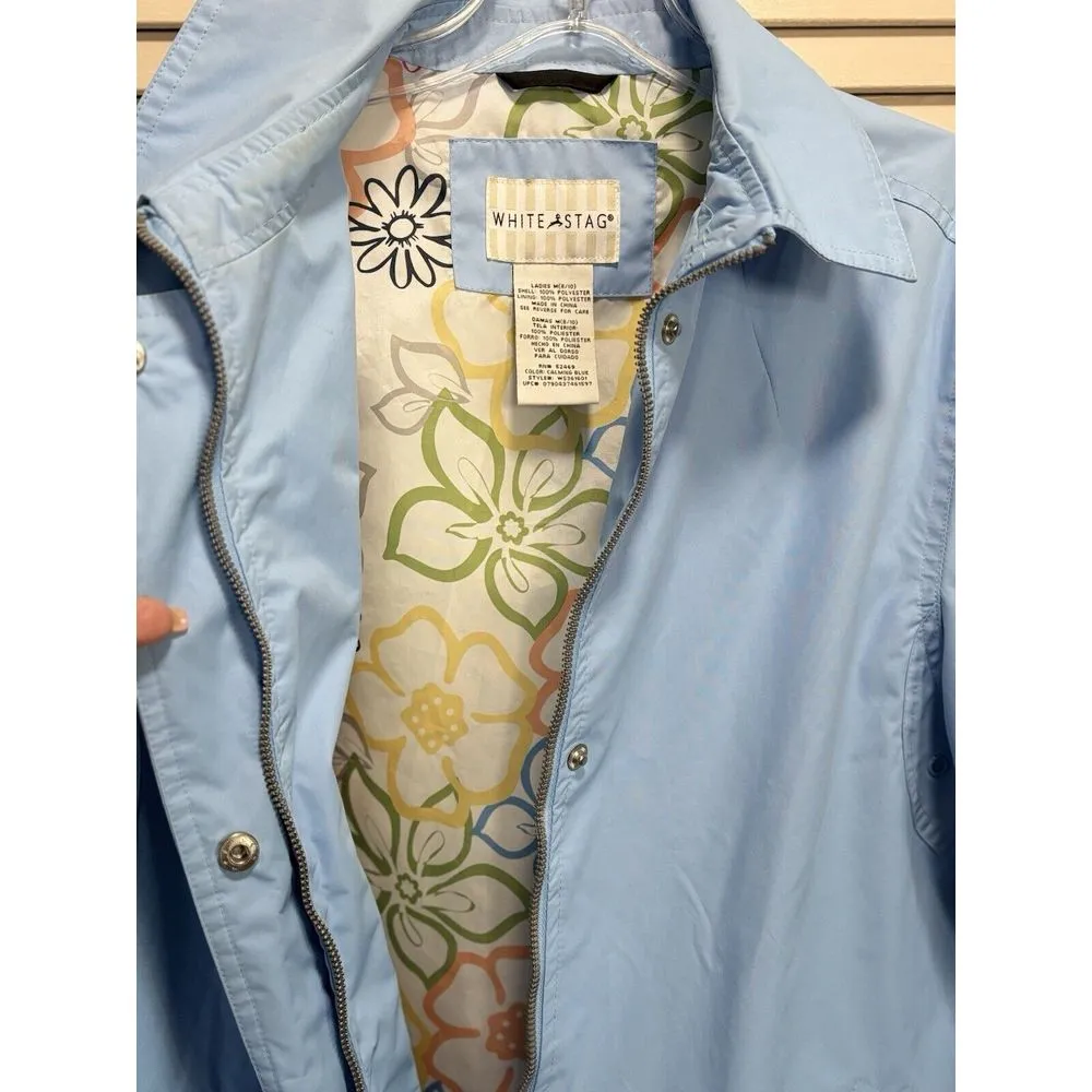 White Stag Light Blue Long Sleeve Zip/Snap Up Rain Jacket Size M (8-10) Pockets - Image 2