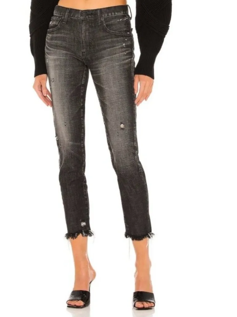 Moussy Denim Diana Distressed Raw Hem Skinny Leg Jeans Faded Black Japan Size 25 - Image 2