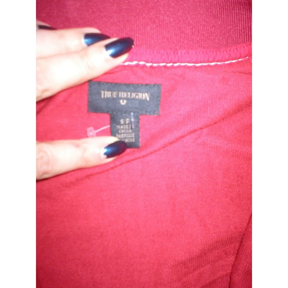 New NWT Womens Designer True Religion Big T Sweat Jacket Terry Red White Zip XS - Image 6