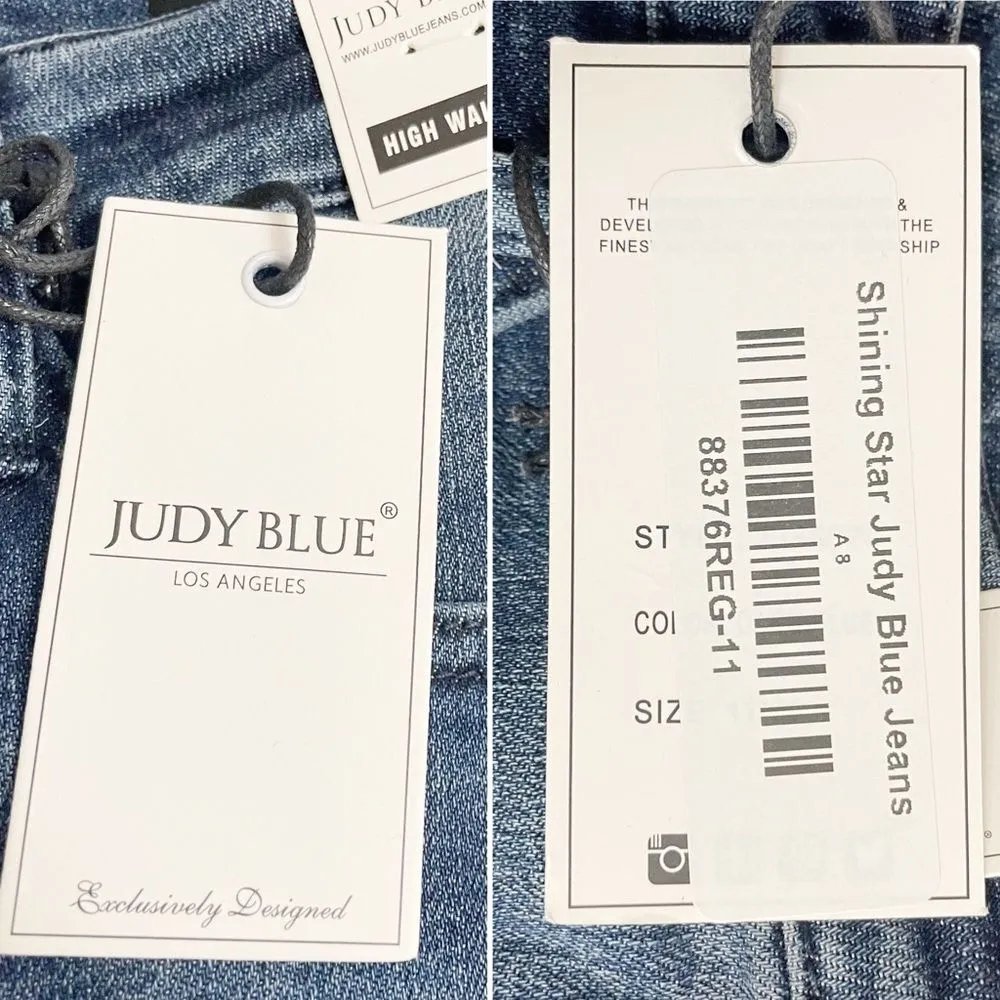 NWT Judy Blue High Rise Dark Super Flare Star Embroidered Jeans Size 30 | 10 New - Image 13