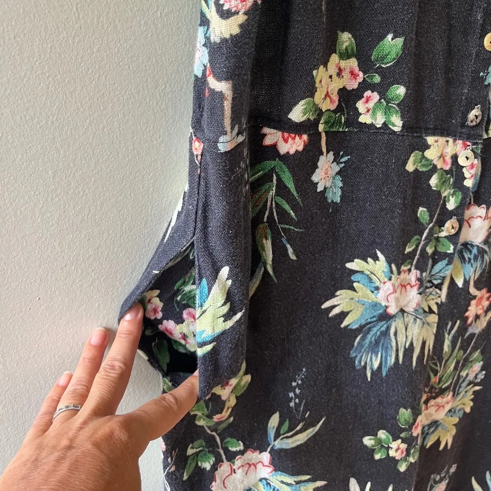 Johnny Was Sz S Tall Black Floral Linen Tank Jumpsuit Button Down Hand Pockets - Image 8