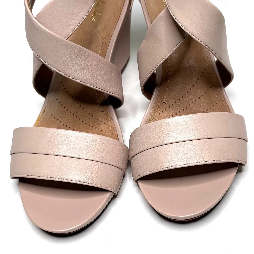 Clarks Acina Newport Leather Wedge Sandals in Blush Size 7.5 - Image 3
