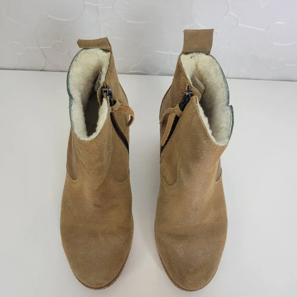 EMU Rosewood Wedge Womens Size 7 Tan Brown Suede Side Zip Heels Boots - Image 8