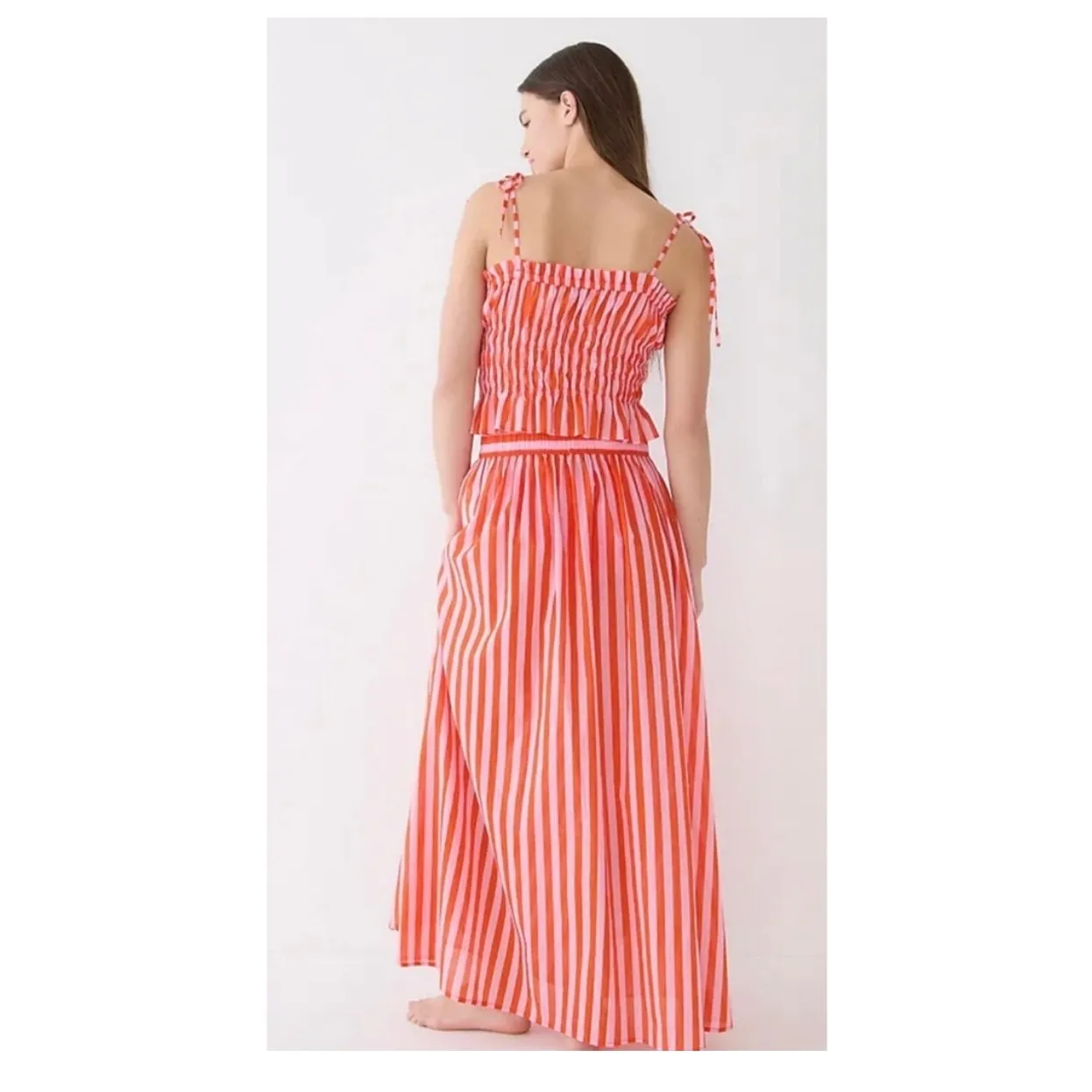 J. Crew Smocked Cotton Voile Top Stripe Size XS Red Pink Tie Straps Vday - Image 13