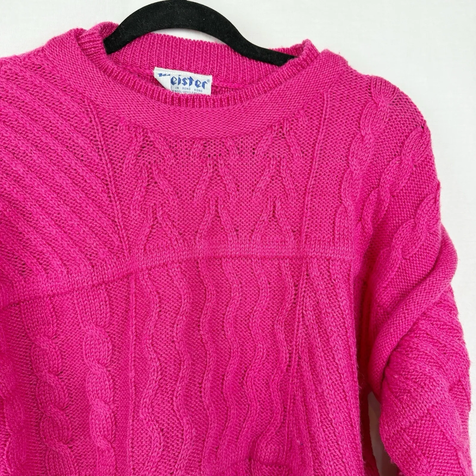Vintage Meister Wool Sweater Women's Medium Pink Cable Knit 100% Wool Hong Kong - Image 3