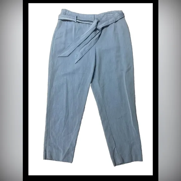 Talbots Slim Leg Ankle Trousers Linen Blend Blue Waist Tie Flat Front Sz 10 - Image 2