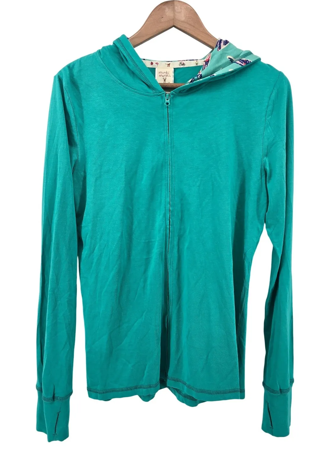 Munki Munki Teal Dragonfly Print Hooded Zip Up Lounge Hoodie Jacket Large - Image 1