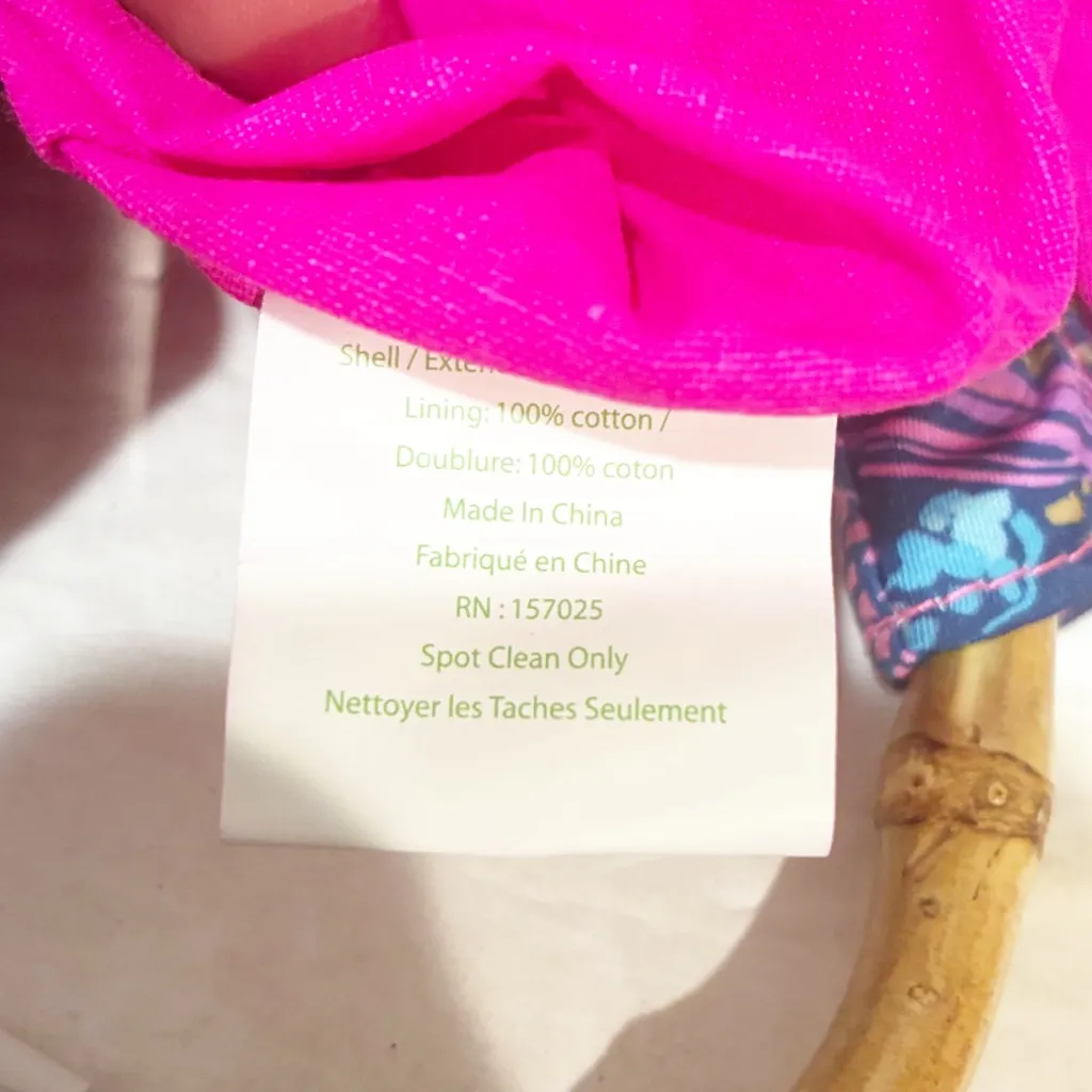 Lilly Pulitzer Bamboo Handle Bag Purse Aegean Navy Calypso Coast - Image 4