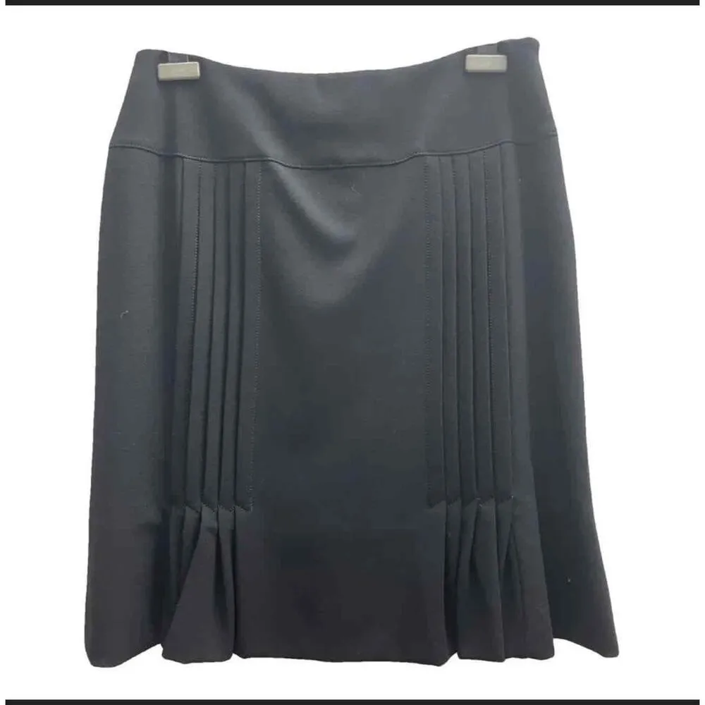 Black Pleated Wool Blend  Classic ALine Skirt‎ Medium business work official L - Image 3