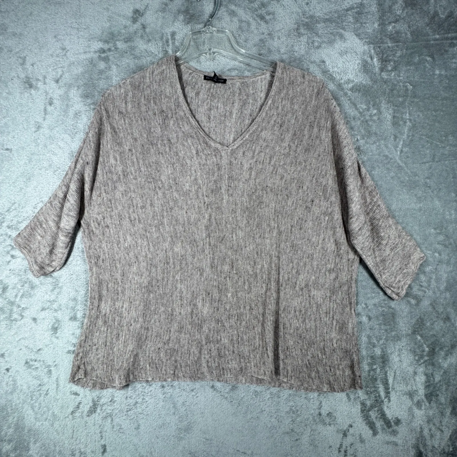 Eileen Fisher Sweater V-Neck Top Linen Boxy Knit Relaxed Fit Casual Brown Size M - Image 2