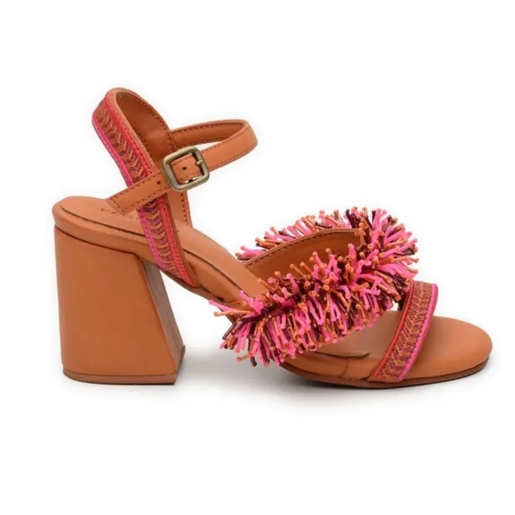 Farm Rio Brown/Pink Beaded Sandals (Size 11) - Image 2