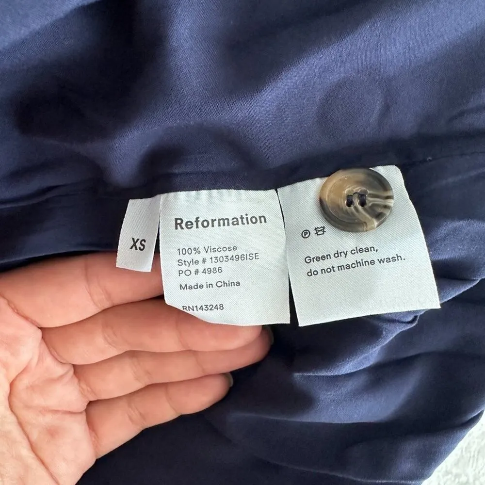 NEW Reformation Dress Floral Lanai Navy Blue Floral Cutout Back Midi Dress XS - Image 13