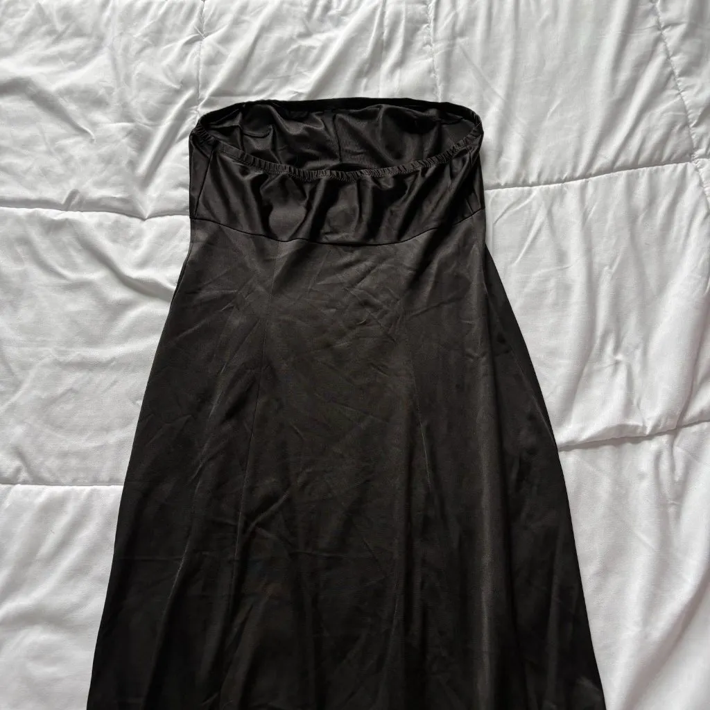 Vintage 90s Y2K Womens Black Slip Dress Sweetheart Neckline Lace Gothic Cocktail - Image 9