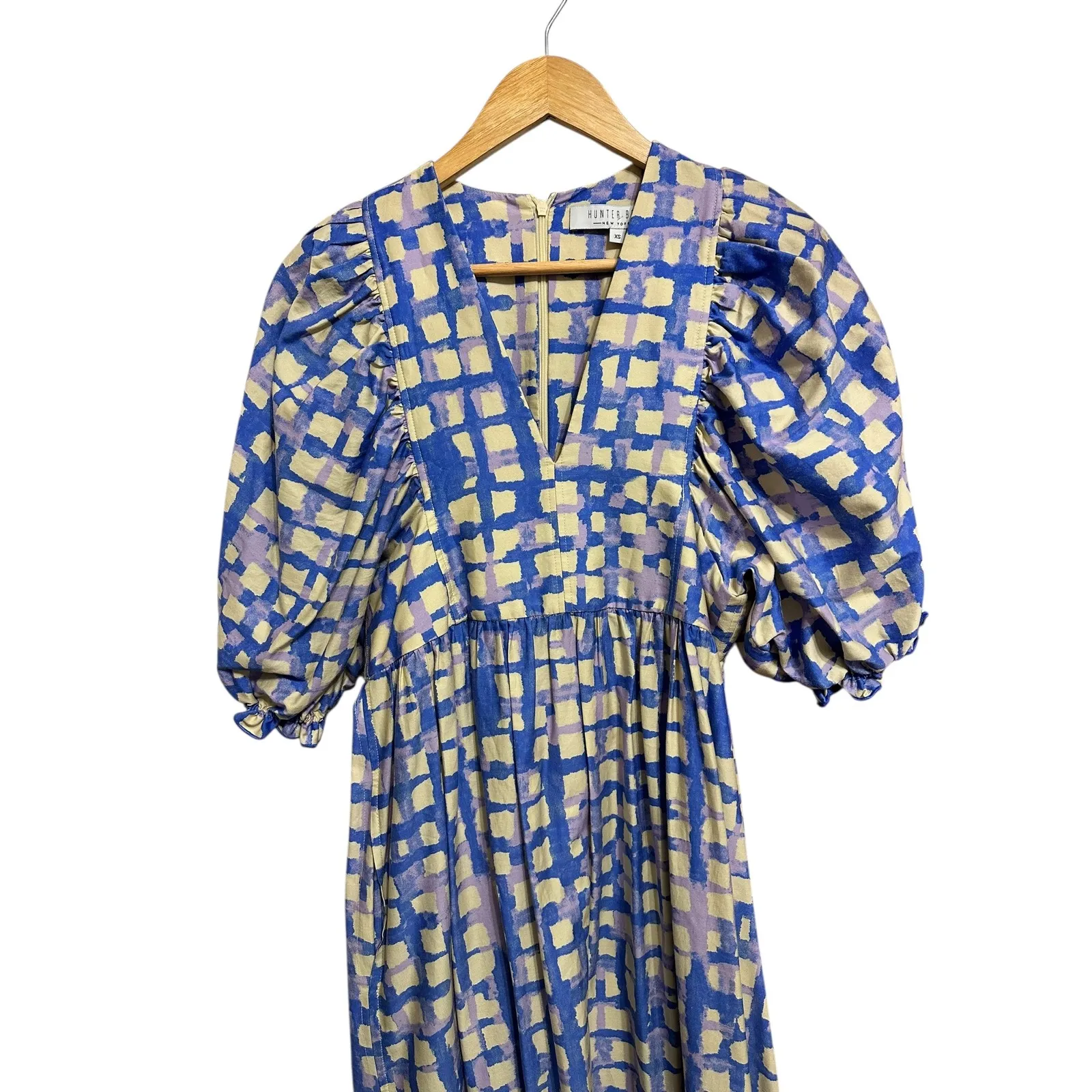 Hunter Bell New York Palmer Cobblestone Plaid Puff Sleeve Midi Dress XS  Ruffle - Image 3