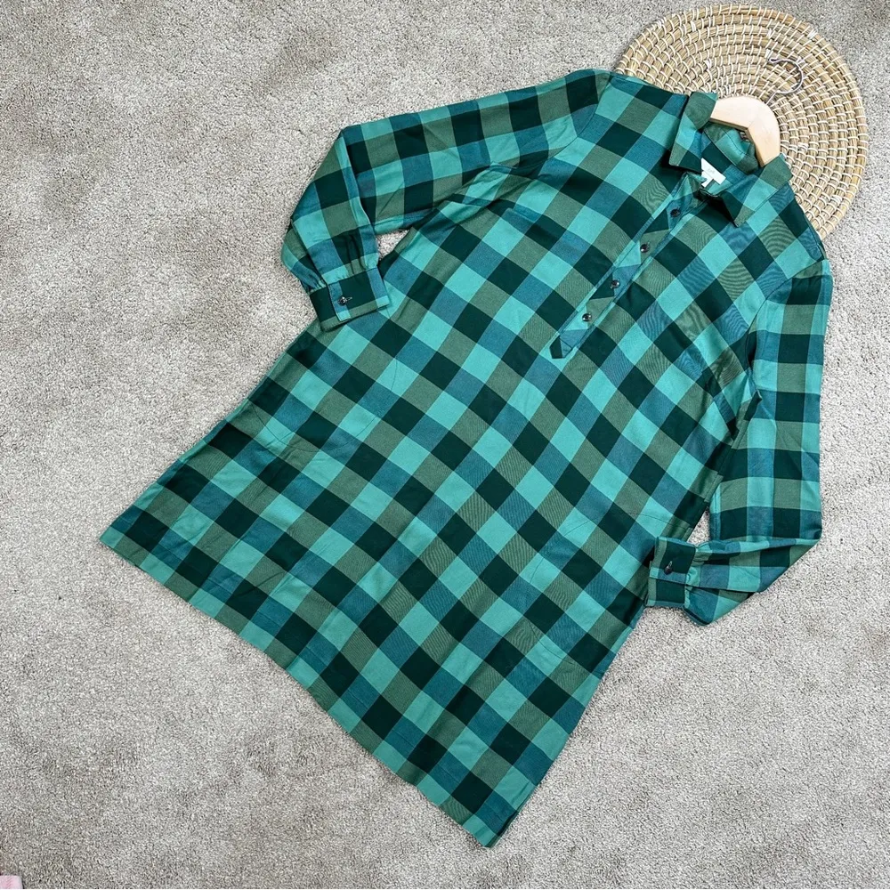 J. Jill Green Buffalo Check Plaid Shirt Dress Longsleeve Pockets Scots Pine XS - Image 2