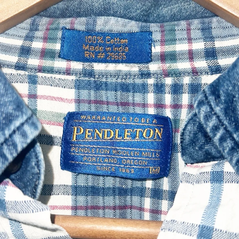 Pendleton Women’s 100% Cotton Blue White Long Sleeve Casual Button Front Shirt - Image 6