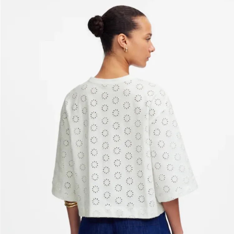 Madewell Womens White Embroidered Wide-Sleeve Boxy Tee - Image 2