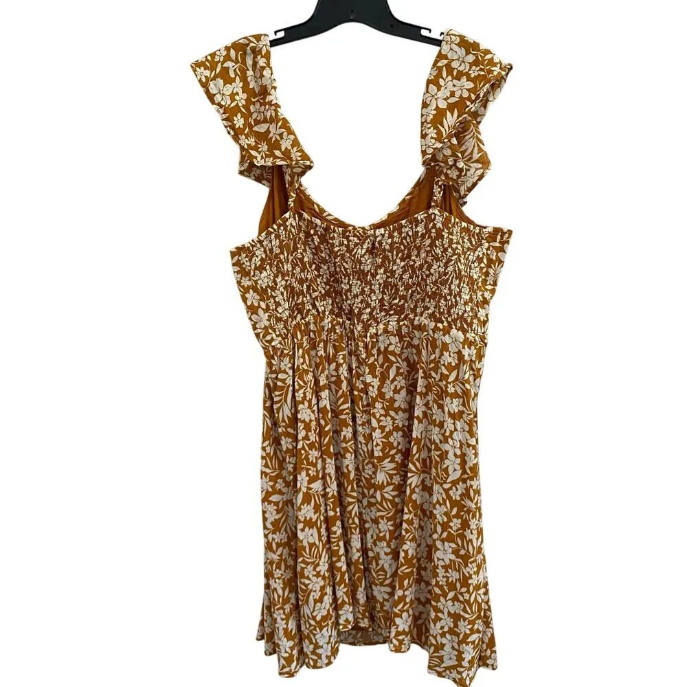 Old Navy Cami Sundress in Mustard Yellow Floral Spring Ruffle Sleeve Smocked - Image 2