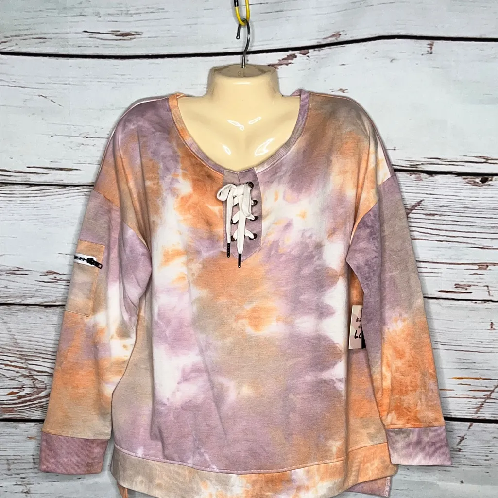 Sweatshirt Project NWT Size L Purple & Orange Tie Dye Lace - Image 2