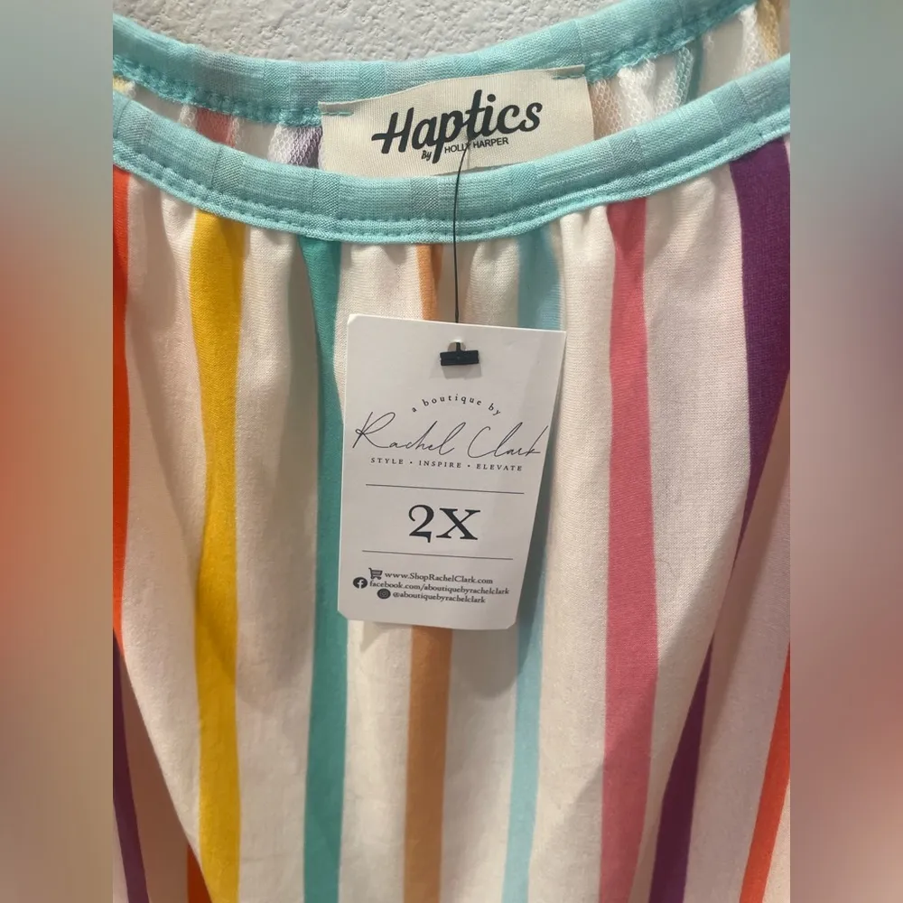 Haptics Colorful striped Plus Size Women's Blouse 2XL Pink - Image 10