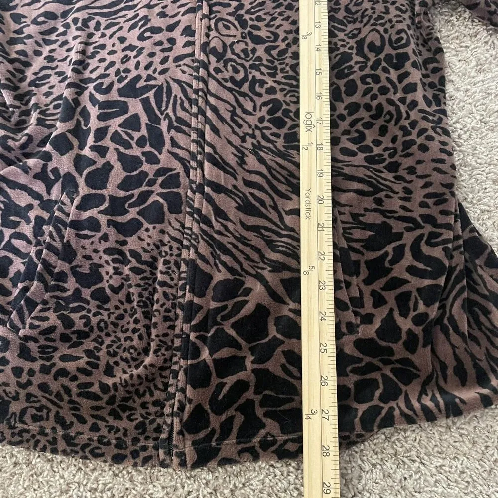 Catherines Brown Velvet Full Zip Jacket Size 0X 14/16W Animal Cheetah Pockets - Image 4