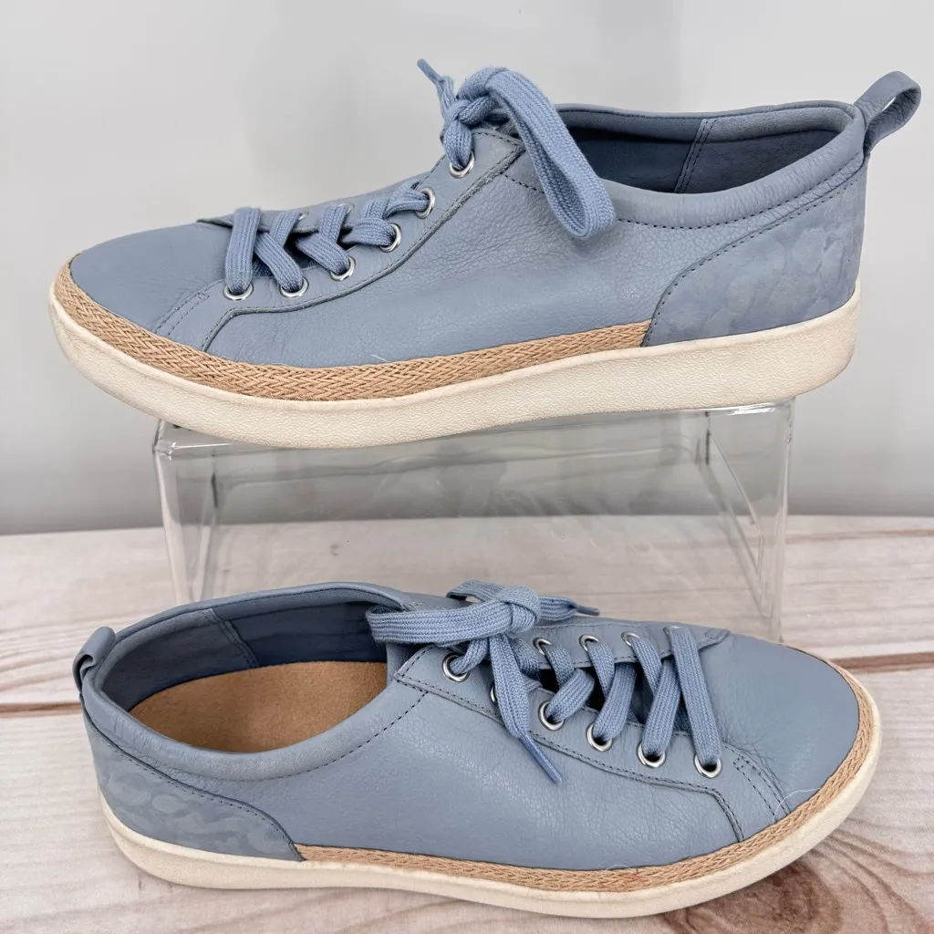 Vionic Winny Pastel Blue Leopard Heel Raffia Trim Comfy Casual Arch Support 10 - Image 2