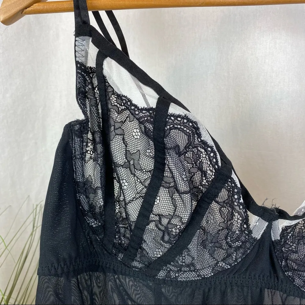 Cacique Black Short Sheer Nylon & Lace Sleep Bra Dress 22/24 - Image 3