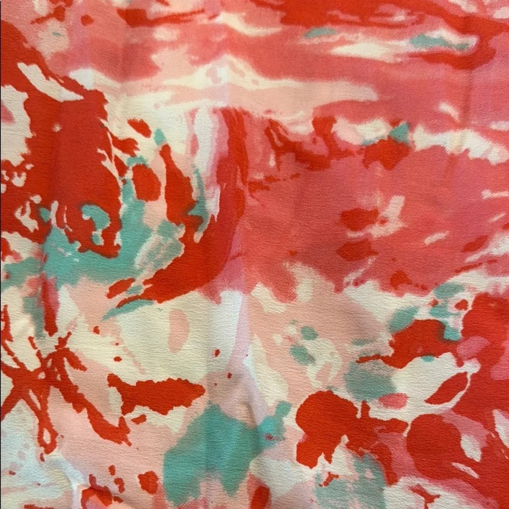 Kaktus Floral Red and Pink Flowy Women's Dress with Gold Braided Trim size Med Orange - Image 3