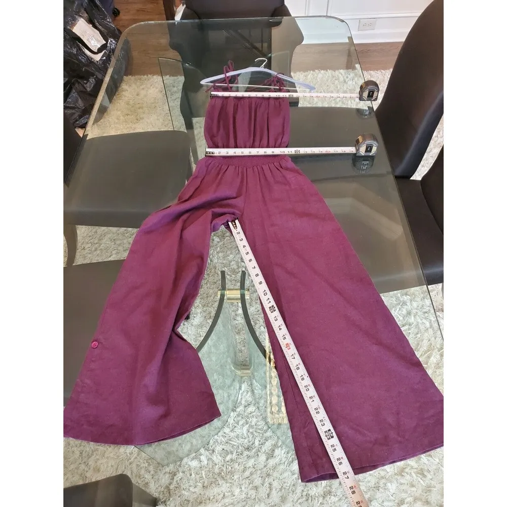 Fashion Love Women's Purple Solid Cotton Square Neck Sleeveless Jumpsuit Size S - Image 9