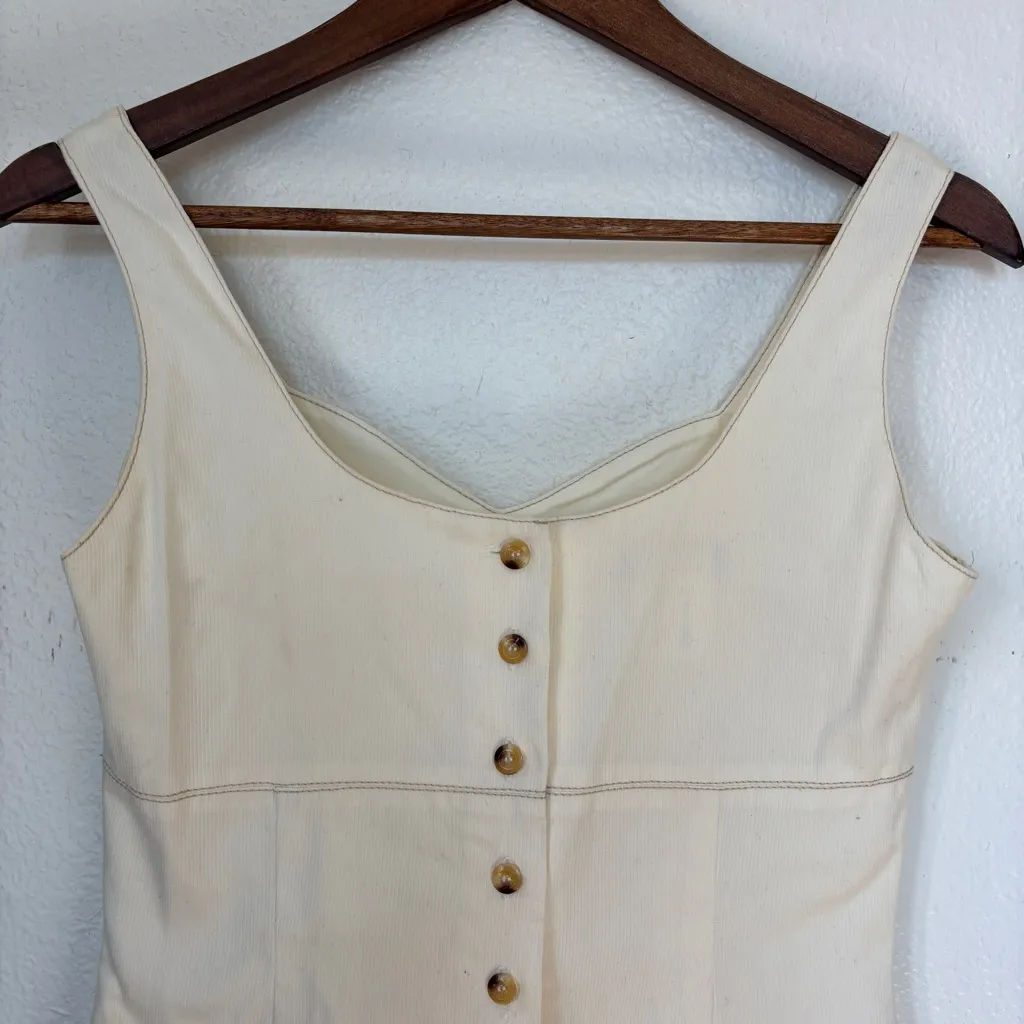 Esprit Vintage 90s Classic Elegant Solid Cream Button Back Mini Dress - Image 7