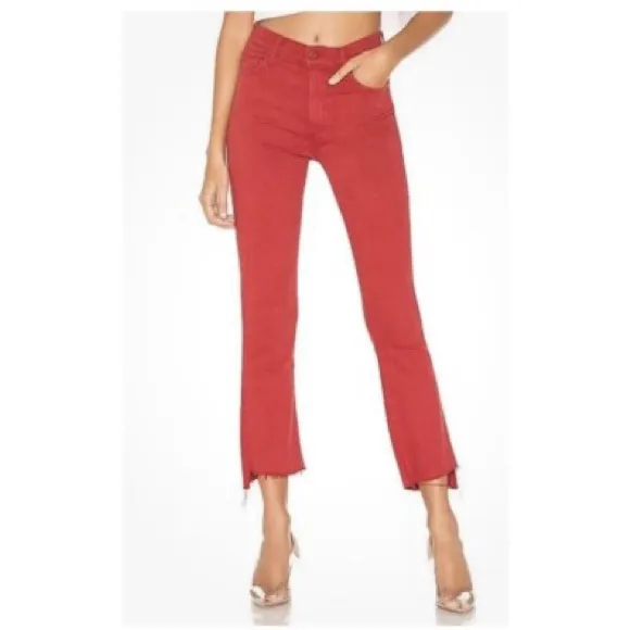 MOTHER the insider crop step fray jeans in hot red size 26 - Image 2
