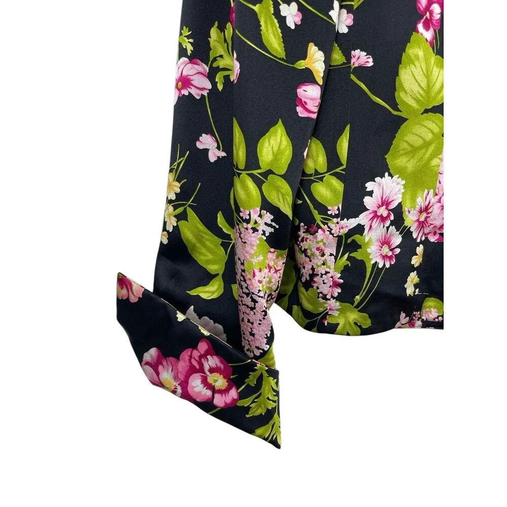 VTG Carlisle Beautiful Black Pink Floral 90s Long Sleeve 100% Silk Blazer Top 10 - Image 5