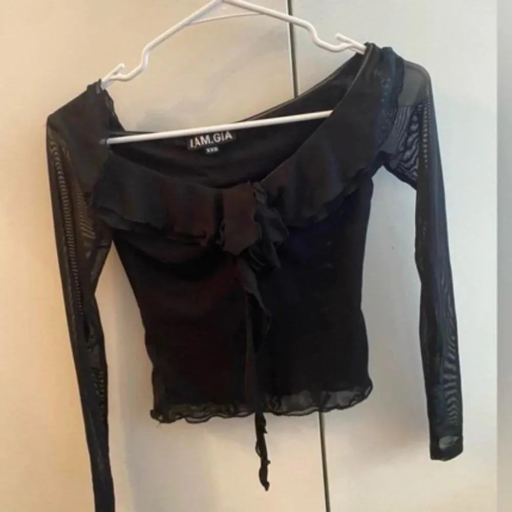I.AM.GIA Mariska Top black ruffle long sleeve mesh sheer lace - Image 2